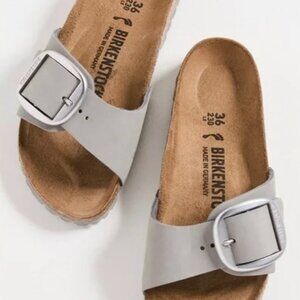 NEW Birkenstock Madrid Big Buckle Open Toe Shoe Gray Nubuck Leather 6 EU36 Wide
